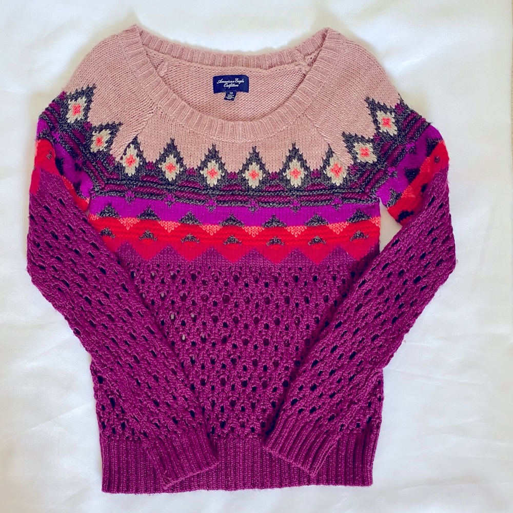 American Eagle Apres Ski Sweater Pink and Purple Size Small Winter Ski Lounge